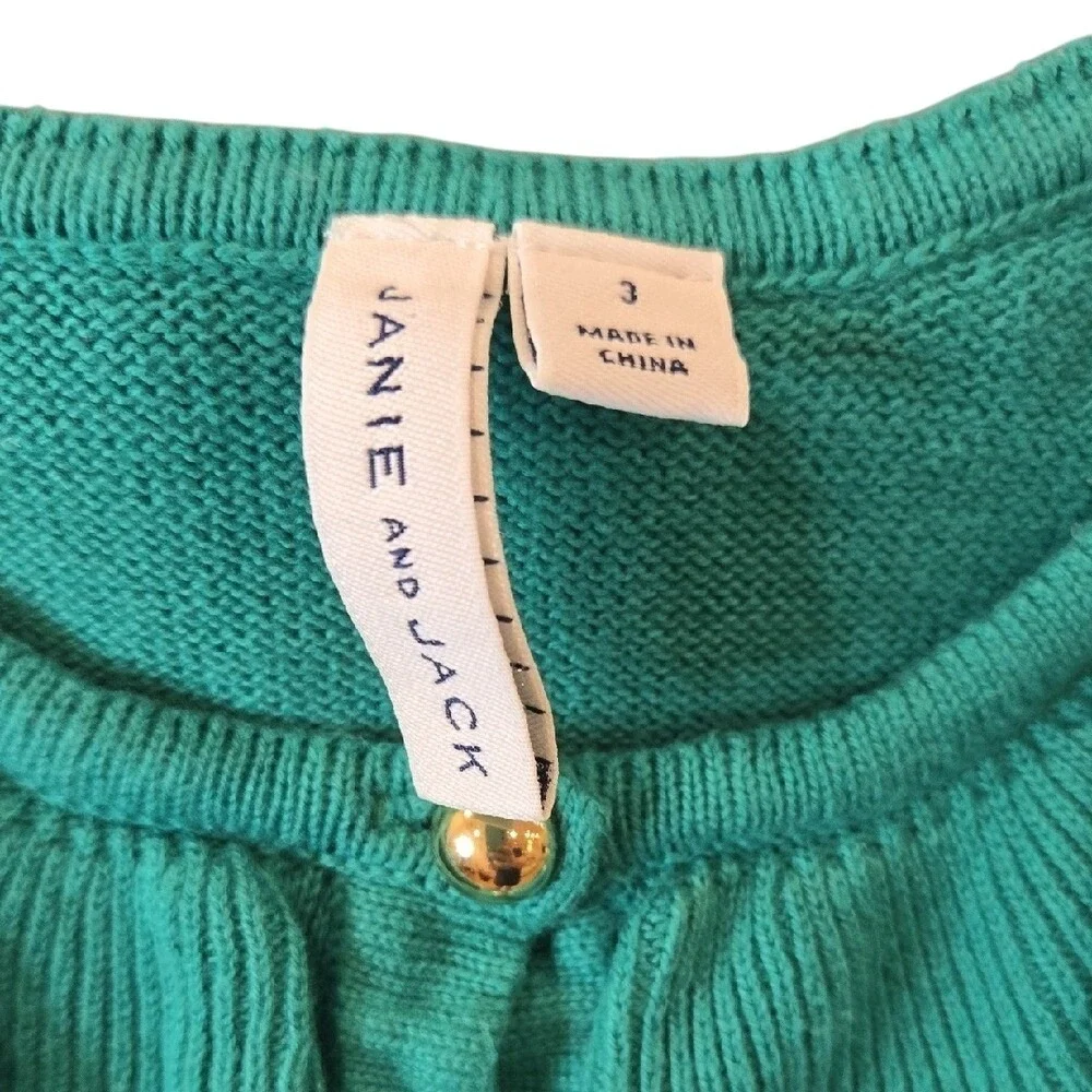 Janie & Jack Girl's Ruffle Trim Cardigan Countryside Green Preppy Old Money Sz 3